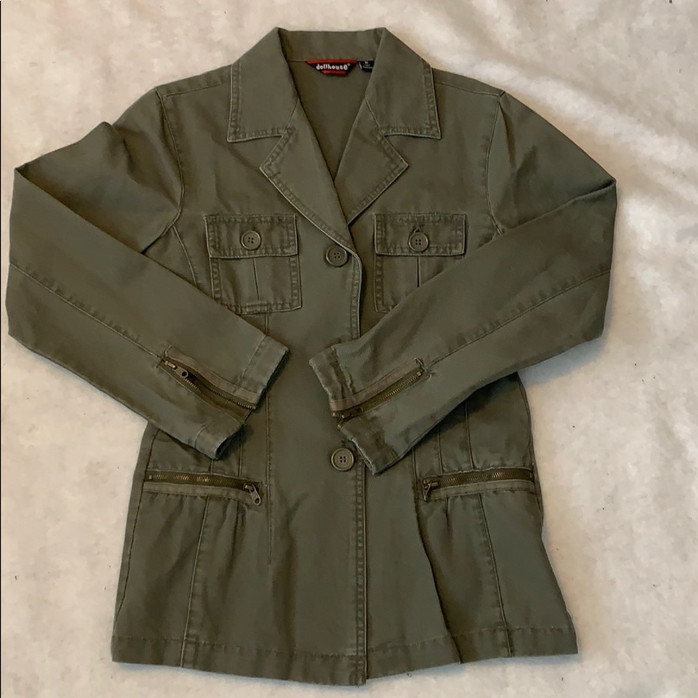 Army Green Junior Button Front Jkt w/Zipper trim
